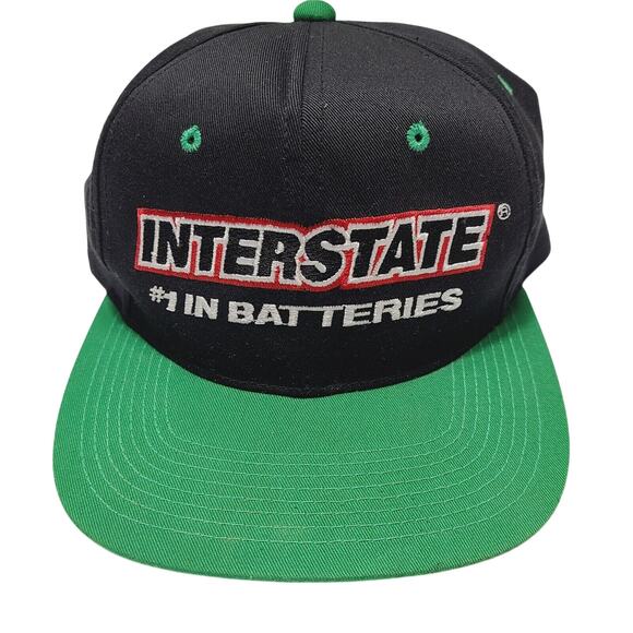 Vintage Interstate Batteries Snapback Cap Trucker Hat Black/Green Milano Hat Co - Picture 1 of 4